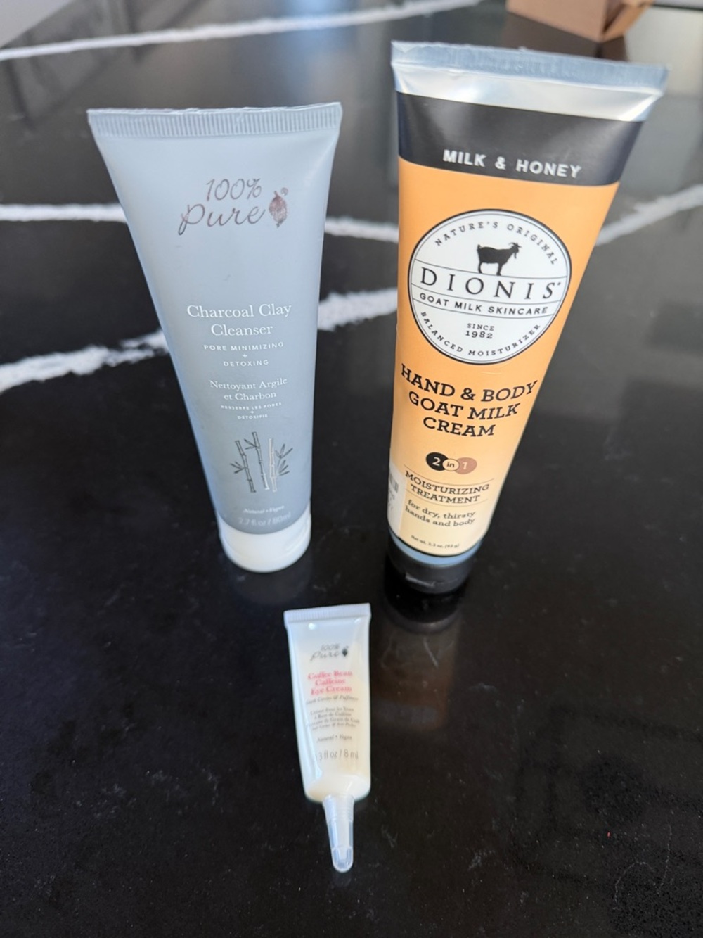 3 pc. skincare - 100% Pure Cleanser & Coffee Bean Eye Cream, Goat Milk Cream